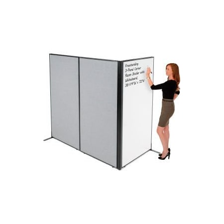 Global Equipment Interion    Freestanding 3-Panel Corner Room Divider with Whiteboard, 36-1/4"W x 72"H, Gray 695168GY